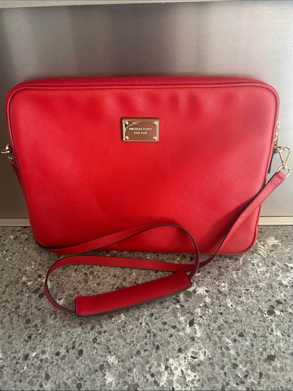 Michael Kors Red Saffiano Leather Crossbody Laptop Case